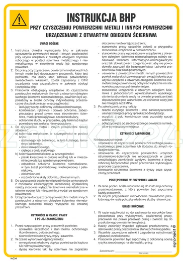 Instrukcja BHP przy czyszczeniu powierzchni metali i innych powierzchni urządzeniami z otwartym obie - IAC34 - Instrukcja BHP do wydruku