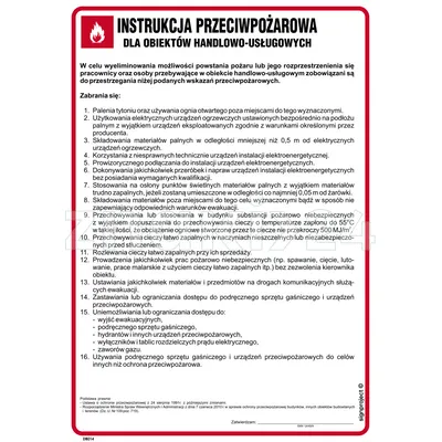 Instrukcja przeciwpożarowa dla obiektów handlowo-usługowych - Instrukcja Przeciwpożarowa. Instrukcja Ppoż - DB014 - Instrukcja BHP do wydruku