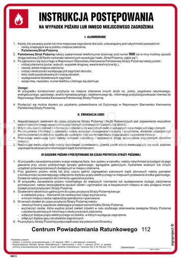 Instrukcja postępowania na wypadek pożaru lub innego miejscowego zagrożenia - Instrukcja Przeciwpożarowa. Instrukcja Ppoż - DB015 - Instrukcja BHP do wydruku