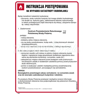 Instrukcja postępowania na wypadek katastrofy budowlanej - Instrukcja Przeciwpożarowa. Instrukcja Ppoż - DB021 - Instrukcja BHP do wydruku