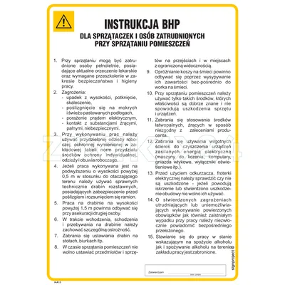 Instrukcja BHP dla sprzątaczek i osób zatrudnionych przy sprzątaniu - IAA13 - Instrukcja BHP do wydruku