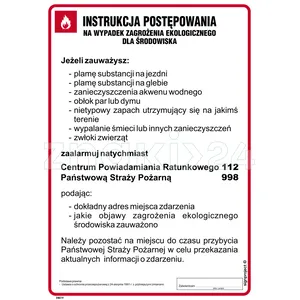 Instrukcja postępowania w razie zagrożeń ekologicznych - Instrukcja Przeciwpożarowa. Instrukcja Ppoż - DB019 - Instrukcja BHP do wydruku