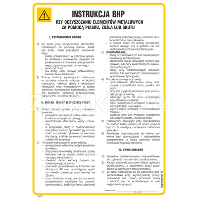 Instrukcja BHP przy oczyszczaniu elementów metalowych za pomocą piasku, żużla lub śrutu - IAC26 - Instrukcja BHP do wydruku