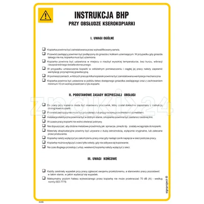 Instrukcja BHP przy obsłudze kserokopiarki - IAA06 - Instrukcja BHP do wydruku