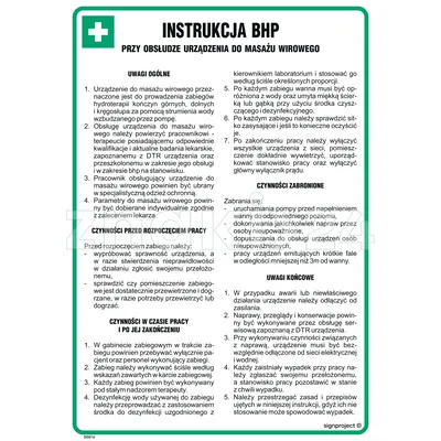 Instrukcja BHP przy osbłudze urządzenia do masażu wirowego - DD016 - Instrukcja BHP do wydruku