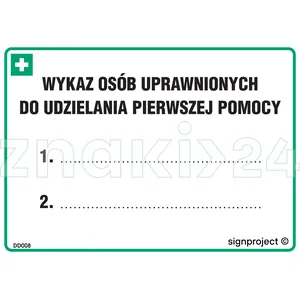 Wykaz osób uprawnionych do udzielania pierwszej pomocy - DD008 - Instrukcja BHP do wydruku