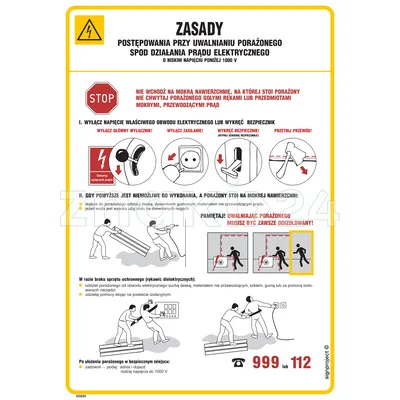 Zasady postępow.przy uwalnianiu porażonego spod działania prądu elektr. o niskim napięciu poniżej 10 - DD020 - Instrukcja BHP do wydruku