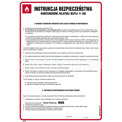 Instrukcja bezpieczeństwa kontenerów (klatek) butli 11 kg - Instrukcja Przeciwpożarowa. Instrukcja Ppoż - DB030 - Instrukcja BHP do wydruku