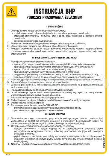 Instrukcja BHP podczas prasowania żelazkiem - IAA20 - Instrukcja BHP do wydruku