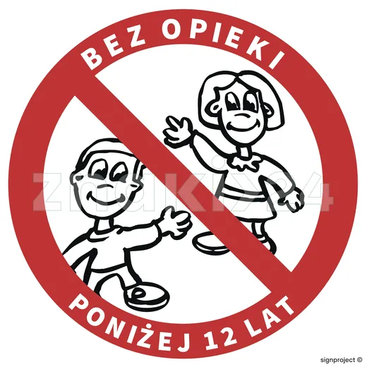 Zakaz pozostawiania bez opieki dzieci poniżej 12 lat - Znak BHP - GB035