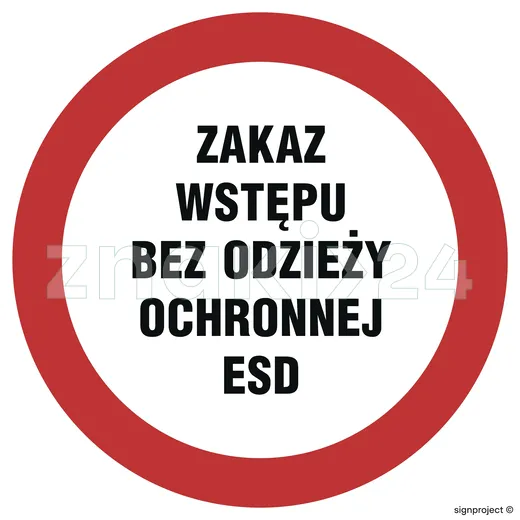 Zakaz wstępu bez odzieży ochronnej ESD - Znak BHP - GB041