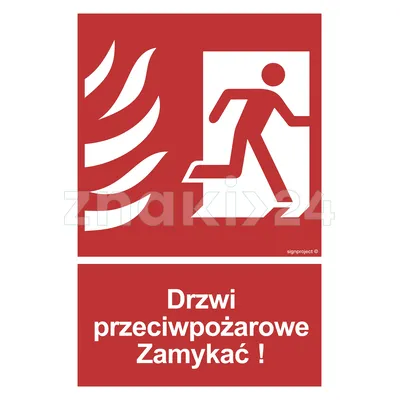 Drzwi przeciwpożarowe Zamykać! Kierunek drogi ewakuacyjnej w prawo - Znak przeciwpożarowy - BB014