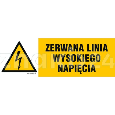 Zerwana linia wysokiego napięcia - Znak ostrzegawczy. Znak informacyjny - NA004