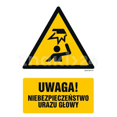 Uwaga - niebezpieczeństwo urazu głowy - Znak BHP - GF017