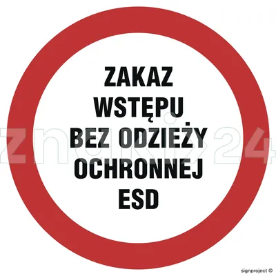 Zakaz wstępu bez odzieży ochronnej ESD - Znak BHP - GB041