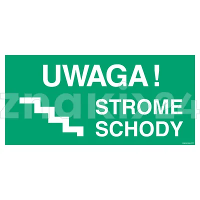 Uwaga! Strome schody lewostronne - Znak ewakuacyjny - AC025