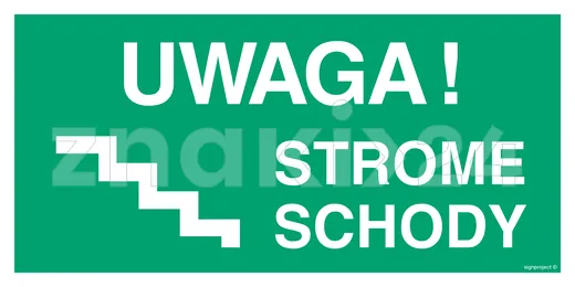 Uwaga! Strome schody lewostronne - Znak ewakuacyjny - AC025