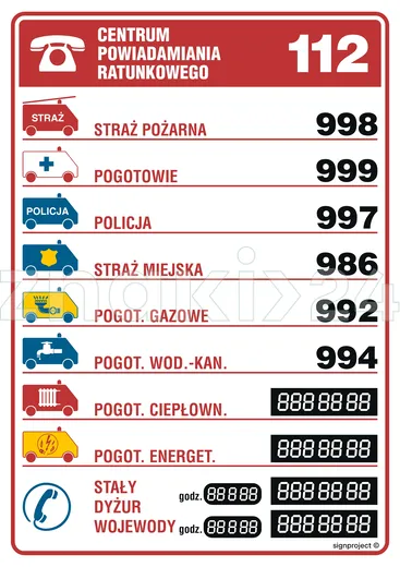 Zintegrowany system ratownictwa - Znak informacyjny - DA002