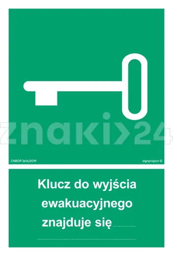 Klucz do wyjścia ewakuacyjnego znajduje się... - Znak ewakuacyjny - AB001