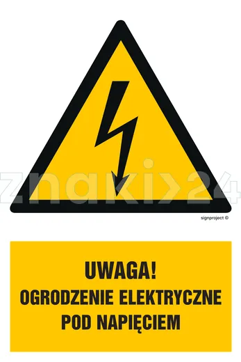 Uwaga ogrodzenie elektryczne pod napięciem - Znak elektryczny - HA020