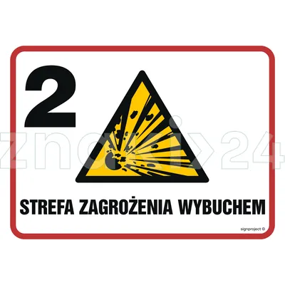 Strefa zagrożenia wybuchem 2 - Znak ostrzegawczy. Znak informacyjny - NB010