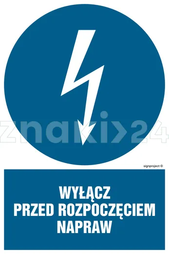 Wyłącz przed rozpoczęciem napraw - Znak elektryczny - HE018