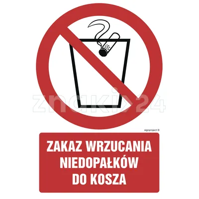 Zakaz wrzucania niedopałków do kosza - Znak BHP - GC032