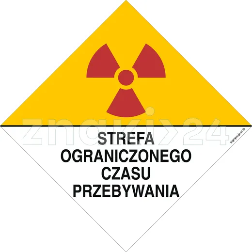 Znak ostrzegawczy do oznakowania strefy ograniczonego czasu przebywania - Promieniowanie - KA008