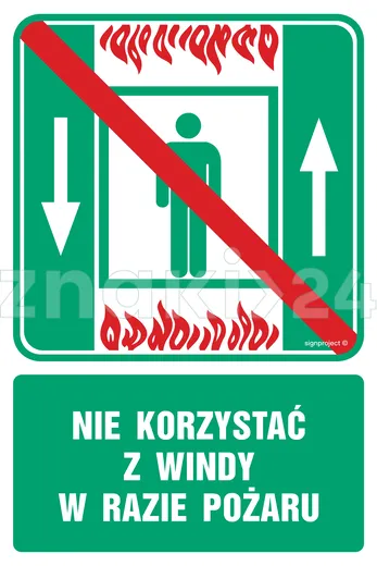 Nie korzystać z windy w razie pożaru - Znak ewakuacyjny - AC028