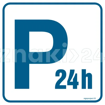 Parking płatny - czynny całą dobę - Znak informacyjny - RA075