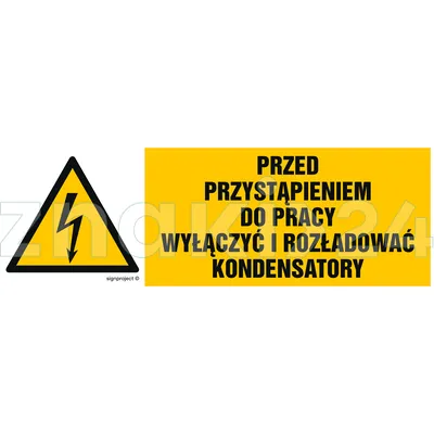 Przed przystąpieniem do pracy wyłączyć i rozładować kondensatory - Znak elektryczny - HB018