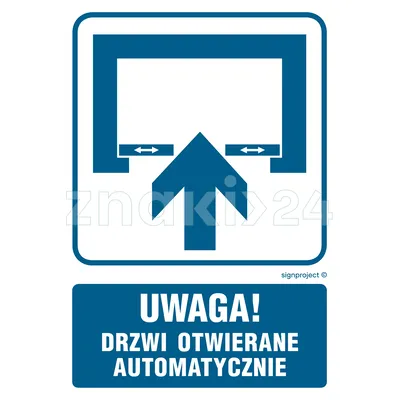 Uwaga! Drzwi otwierane automatycznie - Znak informacyjny - RB013