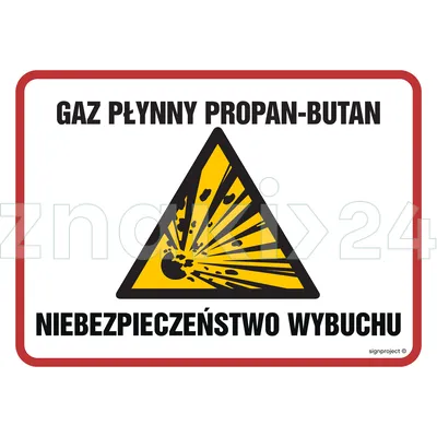 Gaz płynny propan - butan niebezpieczeństwo wybuchu - Znak ostrzegawczy. Znak informacyjny - NB012