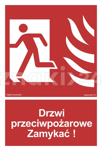 Drzwi przeciwpożarowe Zamykać! Kierunek drogi ewakuacyjnej w lewo - Znak przeciwpożarowy - BB011