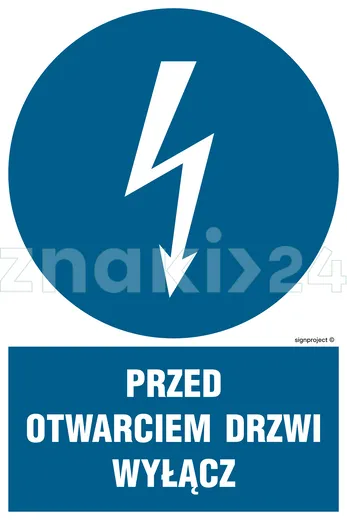 Przed otwarciem drzwi wyłącz - Znak elektryczny - HE019