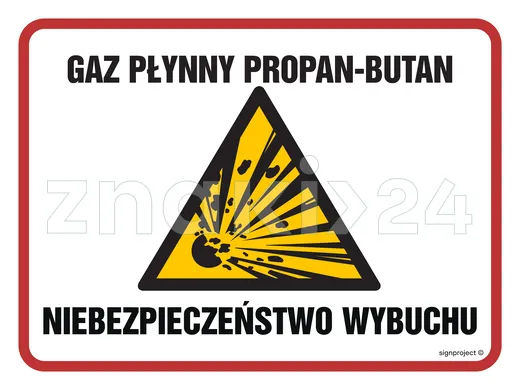 Gaz płynny propan - butan niebezpieczeństwo wybuchu - Znak ostrzegawczy. Znak informacyjny - NB012