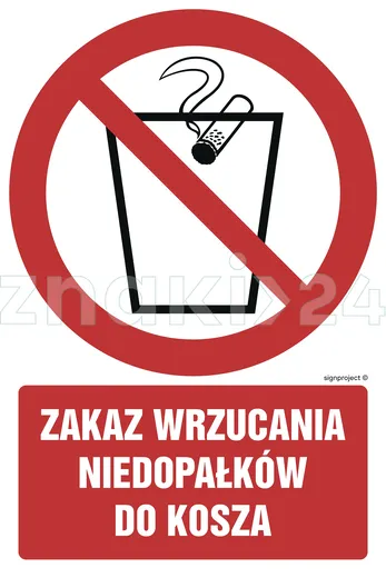 Zakaz wrzucania niedopałków do kosza - Znak BHP - GC032