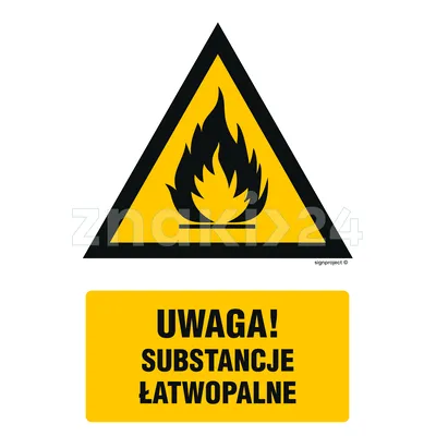 Uwaga! Substancje łatwopalne - Znak BHP - JA011