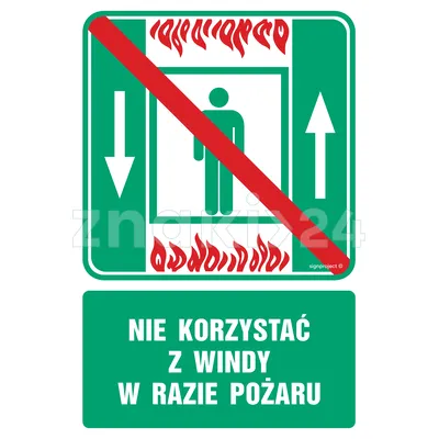 Nie korzystać z windy w razie pożaru - Znak ewakuacyjny - AC028