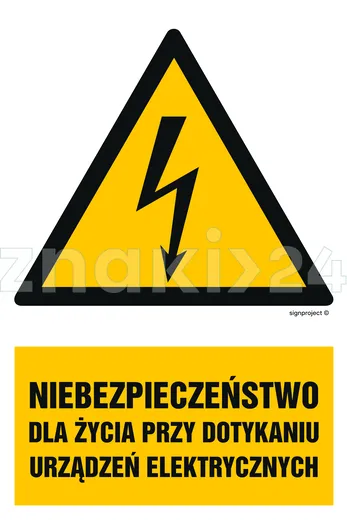 Niebezpieczeństwo dla życia przy dotykaniu urządzeń elektrycznych - Znak elektryczny - HA006