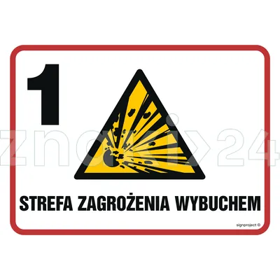 Strefa zagrożenia wybuchem 1 - Znak ostrzegawczy. Znak informacyjny - NB009