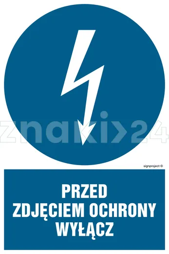 Przed zdjęciem ochrony wyłącz - Znak elektryczny - HE014