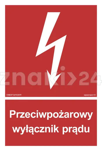 Przeciwpożarowy wyłącznik prądu - Znak przeciwpożarowy - BB012