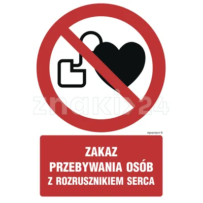 Zakaz przebywania osób z rozrusznikiem serca - Znak BHP - GC039