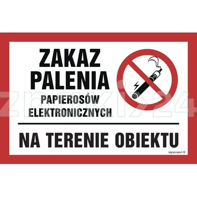 Zakaz palenia papierosów elektronicznych na terenie obiektu - Znak ostrzegawczy. Znak informacyjny - NC087