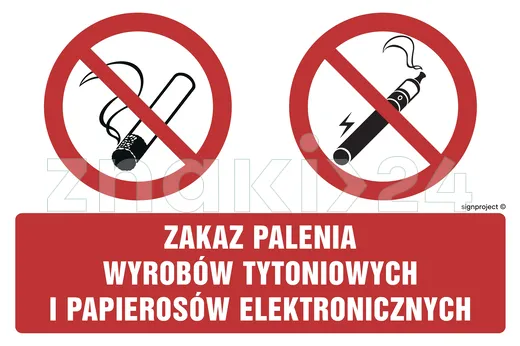 Zakaz palenia wyrobów tytoniowych i papierosów elektronicznych - Znak ostrzegawczy. Znak informacyjny - NC094