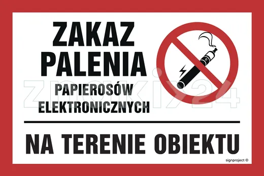 Zakaz palenia papierosów elektronicznych na terenie obiektu - Znak ostrzegawczy. Znak informacyjny - NC087