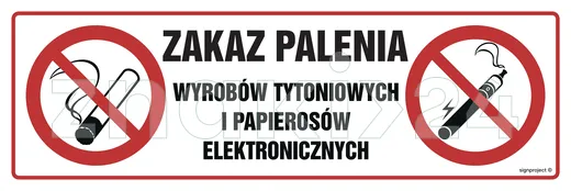 Zakaz palenia wyrobów tytoniowych i papierosów elektronicznych - Znak ostrzegawczy. Znak informacyjny - NC089