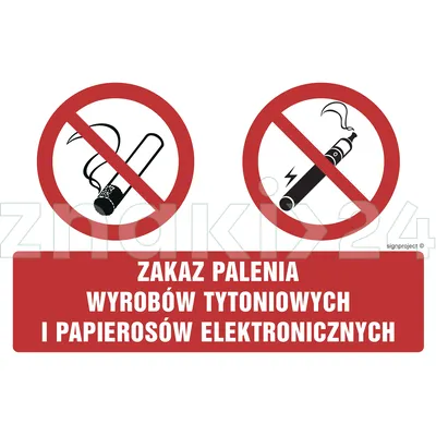 Zakaz palenia wyrobów tytoniowych i papierosów elektronicznych - Znak ostrzegawczy. Znak informacyjny - NC094