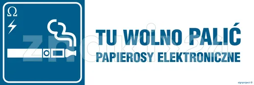 Tu wolno palić papierosy elektroniczne - Znak ostrzegawczy. Znak informacyjny - NC098